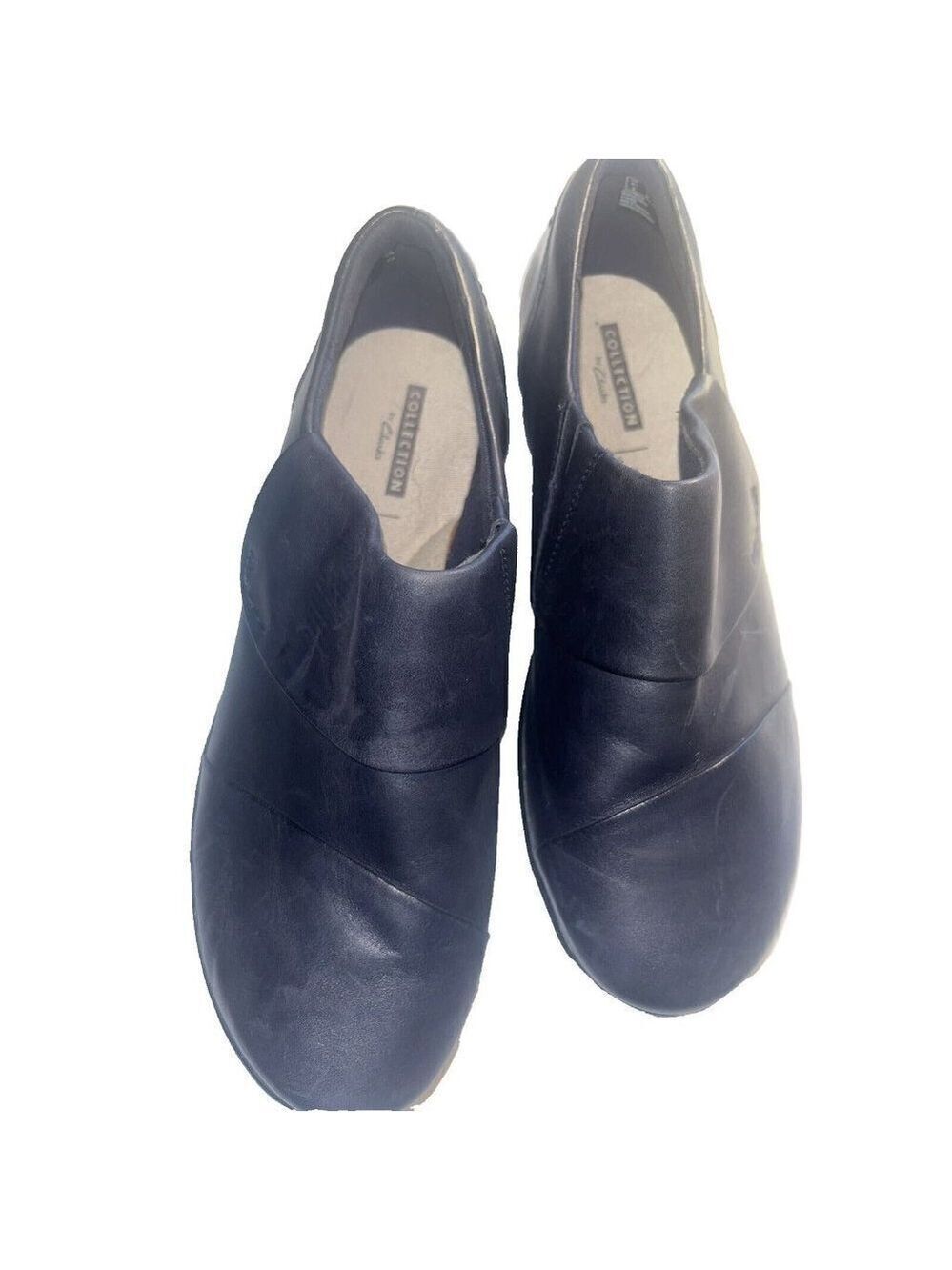 CLARKS SOFT CUSHION BLUE LEATHER SLIP ON LOAFER SIZE 7 W